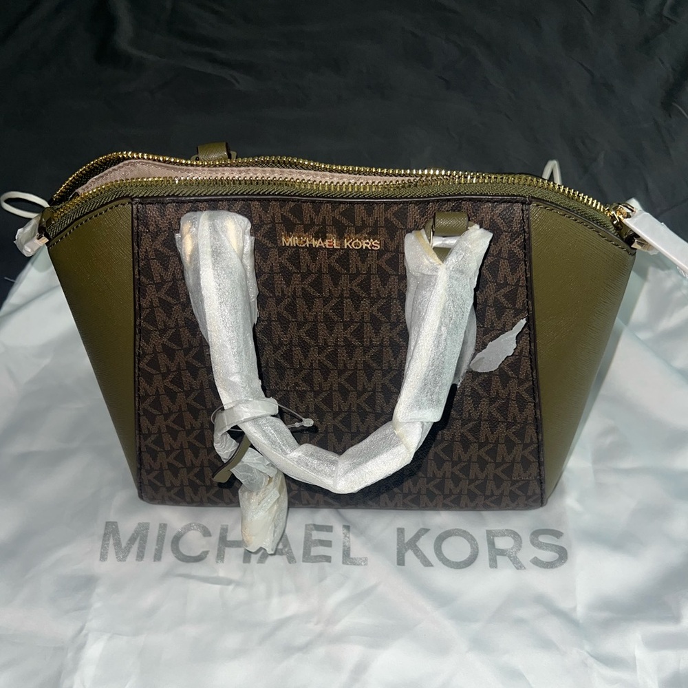 Michael Kors Olive and Brown Satchel
